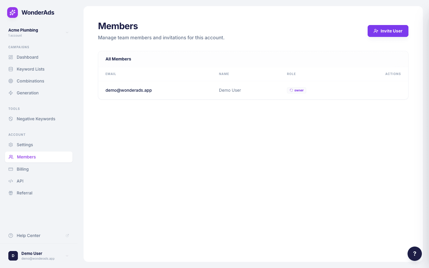 Screenshot of the member invitation form