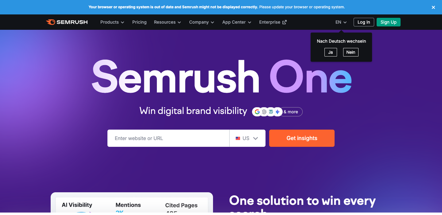 Semrush homepage